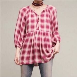 Anthropologie Maeve Cavalon Peplum Plaid Top sz XS
